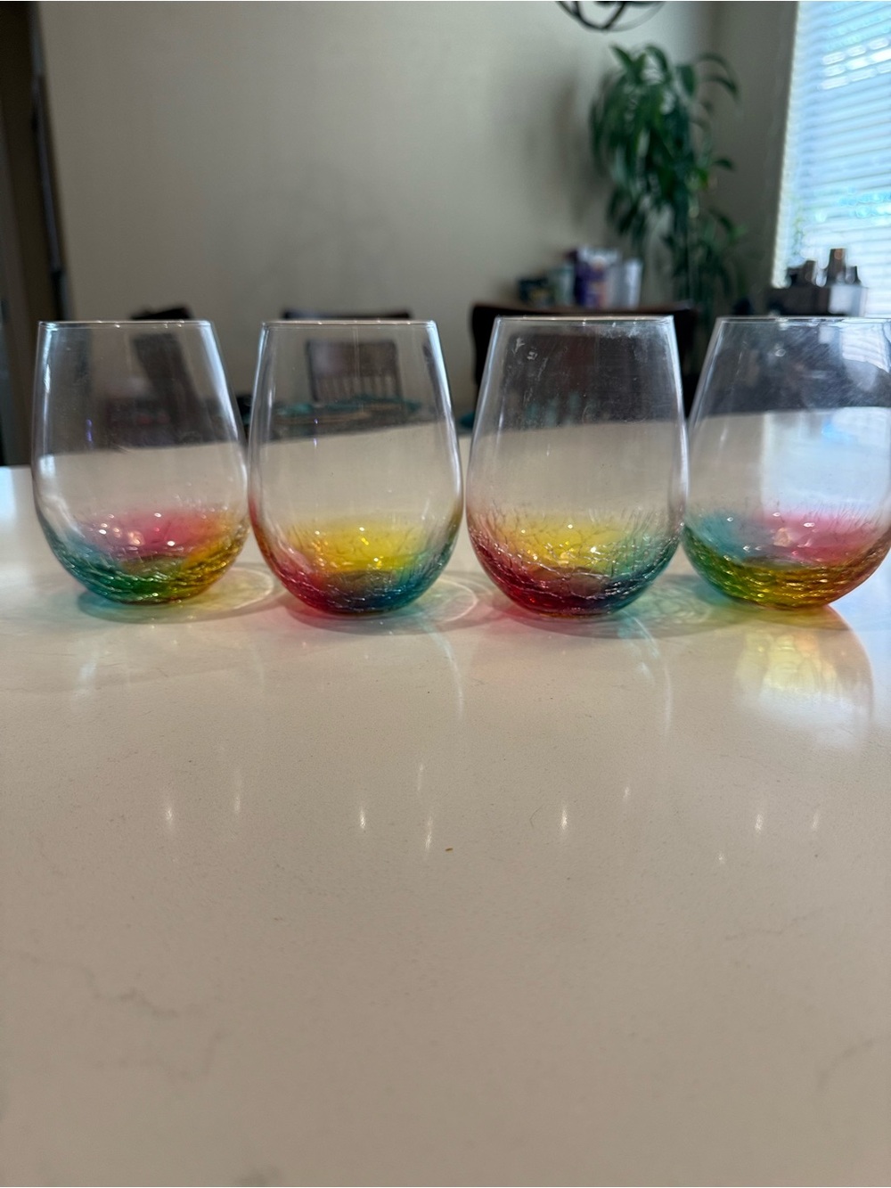 Set of 4 Rainbow Ombre Stemless Wine Glasses